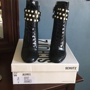 Schutz black croc boots. Never worn